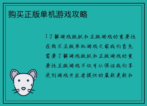 购买正版单机游戏攻略